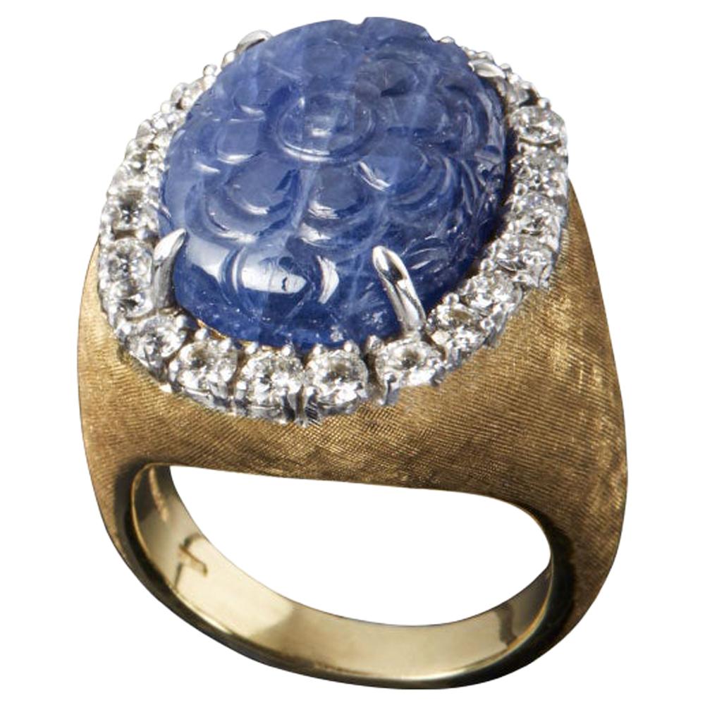 Veschetti 18 Karat Yellow Gold Sapphire Diamond Cocktail Ring