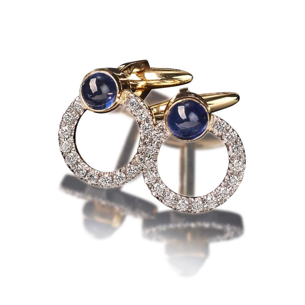 Contemporary Veschetti 18 Karat Yellow Gold Sapphire Diamond Cufflinks For Sale