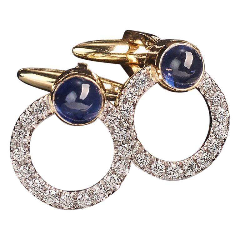 Veschetti 18 Karat Yellow Gold Sapphire Diamond Cufflinks For Sale