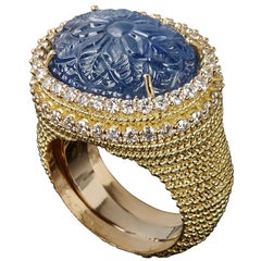 Veschetti 18 Karat Yellow Gold Sapphire Diamond Ring