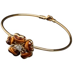 Veschetti 18 Karat Yellow Gold Tiger
s Eye Diamond Bracelet