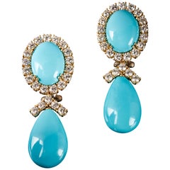Veschetti 18 Karat Yellow Gold Turquoise Diamond Earrings