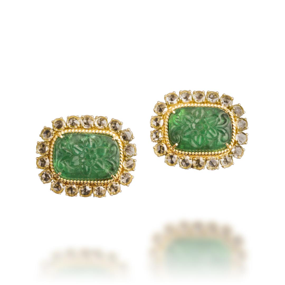 18 Karat Gelbgold, sambischer Smaragd, Diamant-Ohrringe von Enschetti (Zeitgenössisch) im Angebot
