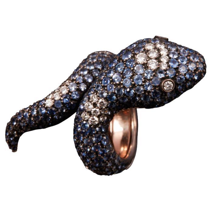 Veschetti 18 Kt White and Rose Gold, Sapphire and Diamond Ring