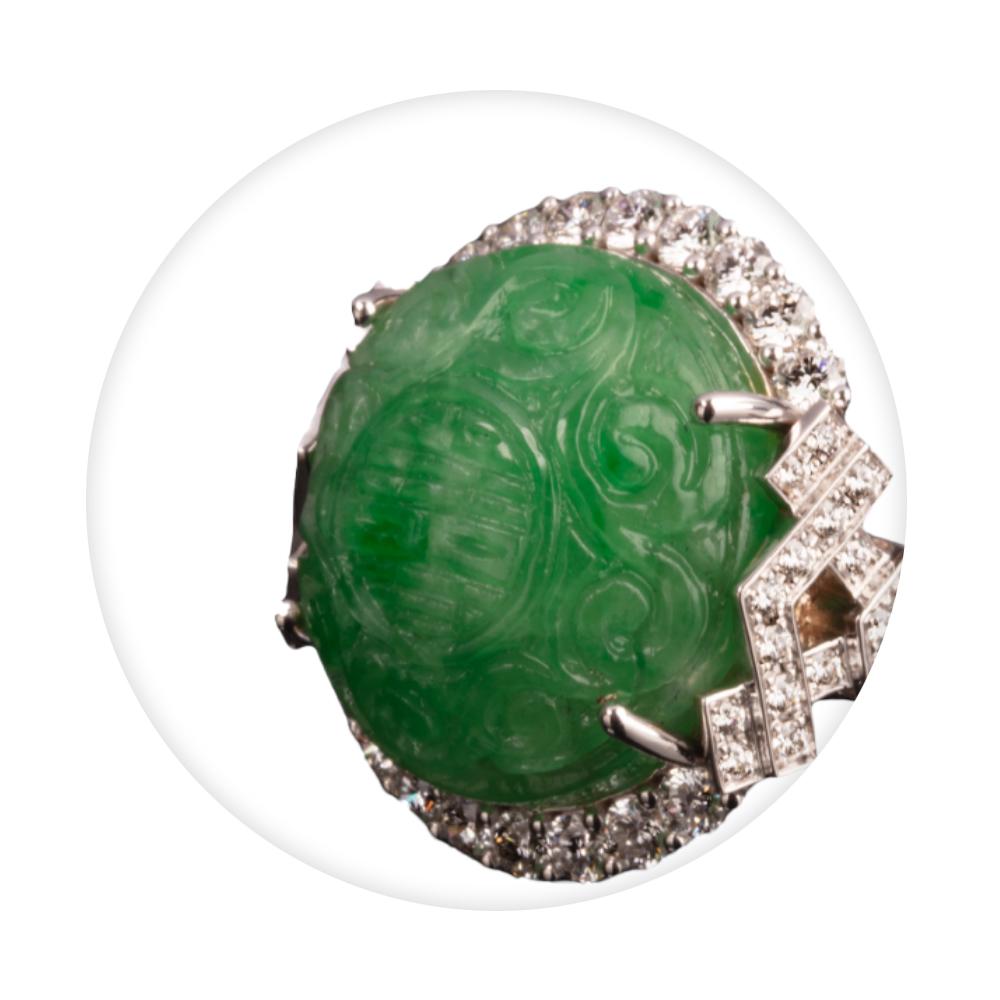 Contemporain Bague Veschetti en or blanc 18 carats, jade et diamants en vente