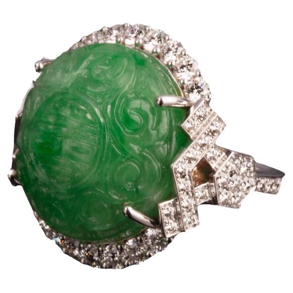 Bague Veschetti en or blanc 18 carats, jade et diamants en vente