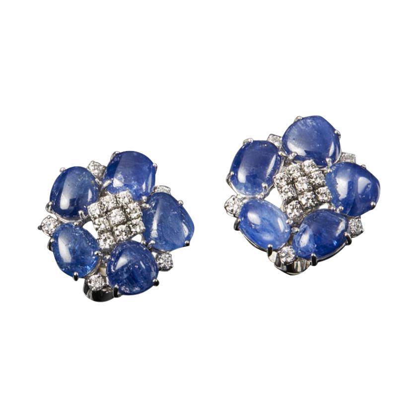 Veschetti 18 Kt White Gold, Sapphires, Diamond Earrings For Sale
