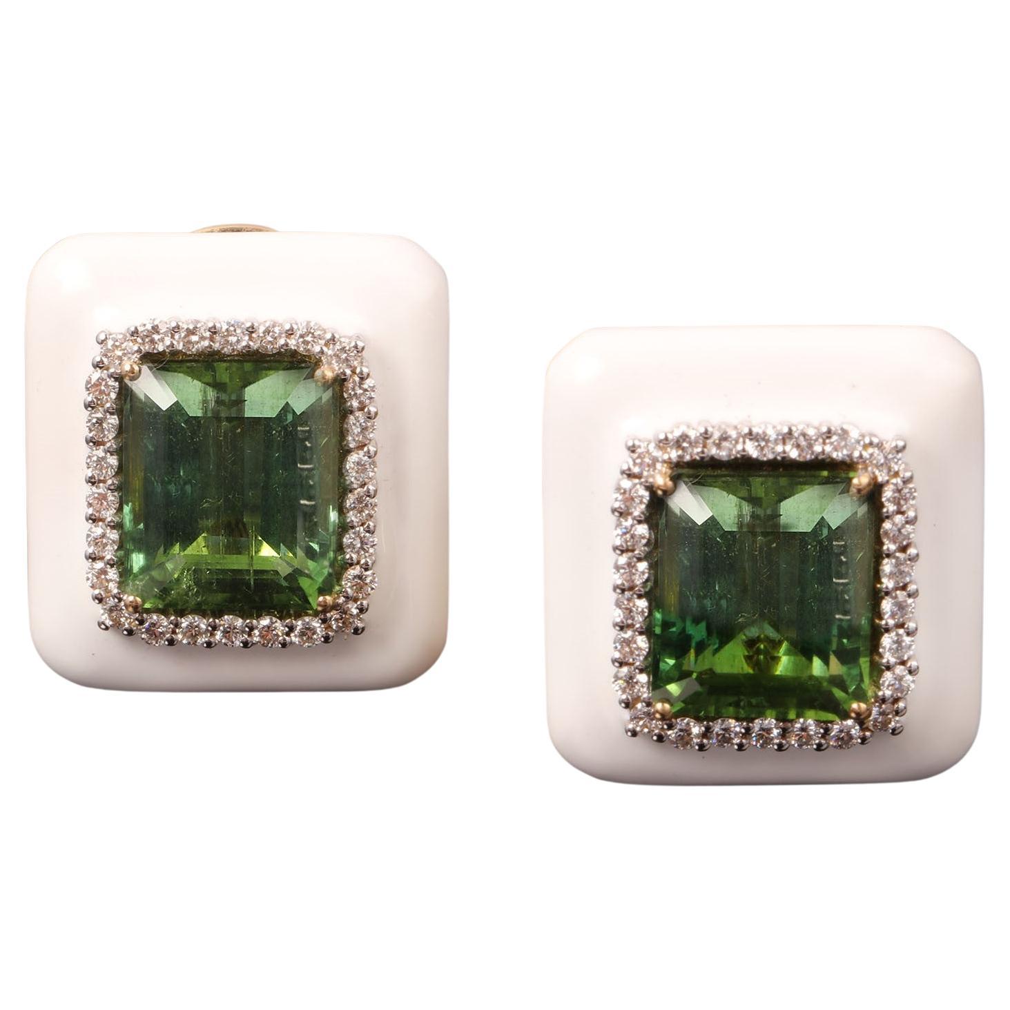 Veschetti 18 Kt Yellow and White Gold, Tourmalines and Diamond Earrings For Sale