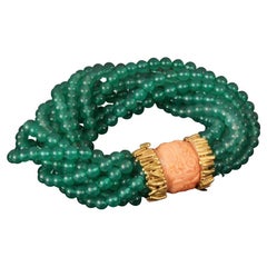 Armband aus 18 Karat Gelbgold, Achat und Korallen von Veschetti