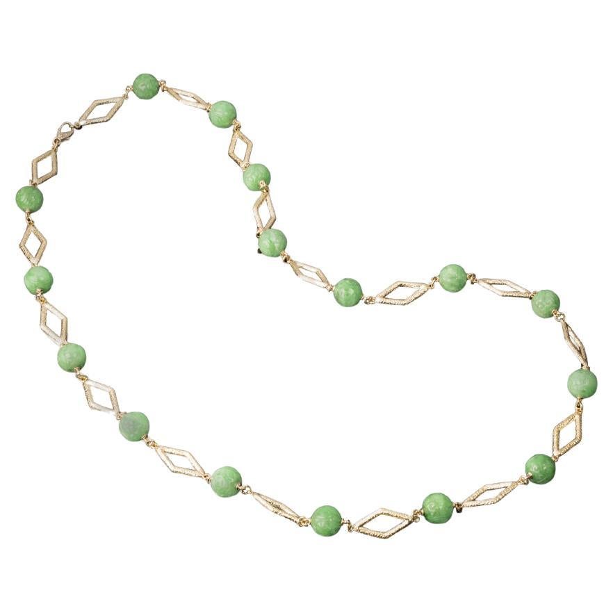 Veschetti 18 Kt Yellow Gold and Burmese Jades Necklace For Sale