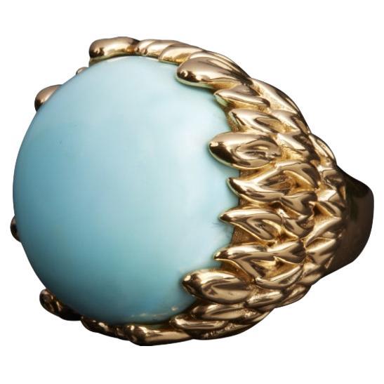 Veschetti 18 Kt Yellow Gold and Turquoise Ring For Sale