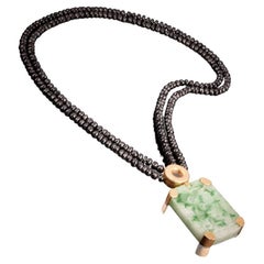 Veschetti 18 Kt Yellow Gold, Burmese Jade and Black Spinels Necklace