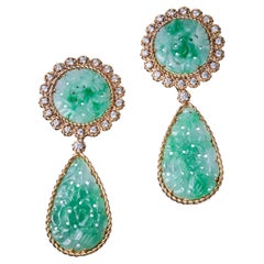 Veschetti 18 Kt Yellow Gold, Burmese Jade and Diamond Earrings