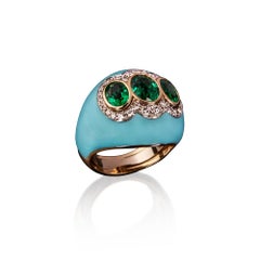 Veschetti 18 Kt Yellow Gold, Emerald and Diamond Ring