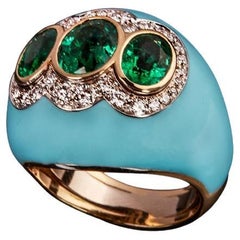Veschetti 18 Kt Yellow Gold, Emerald and Diamond Ring