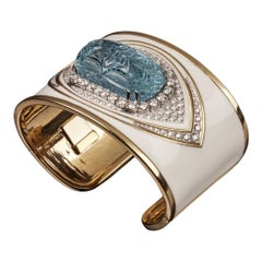 Veschetti 18 Kt Yellow Gold, Enamel, Aquamarine, Diamonds Bracelet
