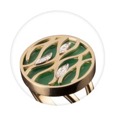 Veschetti 18 Karat Yellow Gold, Green Agate, Diamond Ring