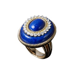 Veschetti 18 Kt Yellow Gold, Lapis Lazuli, Diamond Ring