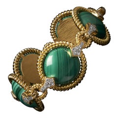 Veschetti 18 Kt Yellow Gold, Malachite, Diamond Bracelet