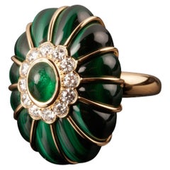 Veschetti 18 Kt Yellow Gold, Malachite, Emerald, Diamonds Cocktail Ring Veschetti 18 Kt Yellow Gold, Malachite, Emerald, Diamonds Cocktail Ring