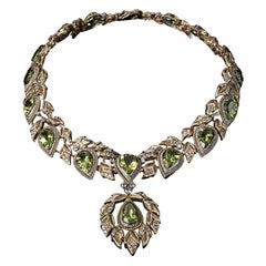 Veschetti 18 Kt Yellow Gold, Peridot, Diamond Necklace