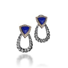Veschetti 18 Kt Yellow Gold, Rock Crystal, Lapis Lazuli and Diamond Earrings