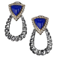 Veschetti 18 Kt Yellow Gold, Rock Crystal, Lapis Lazuli and Diamond Earrings