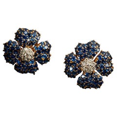 Veschetti 18 Kt Yellow Gold, Sapphire and Diamond Earrings