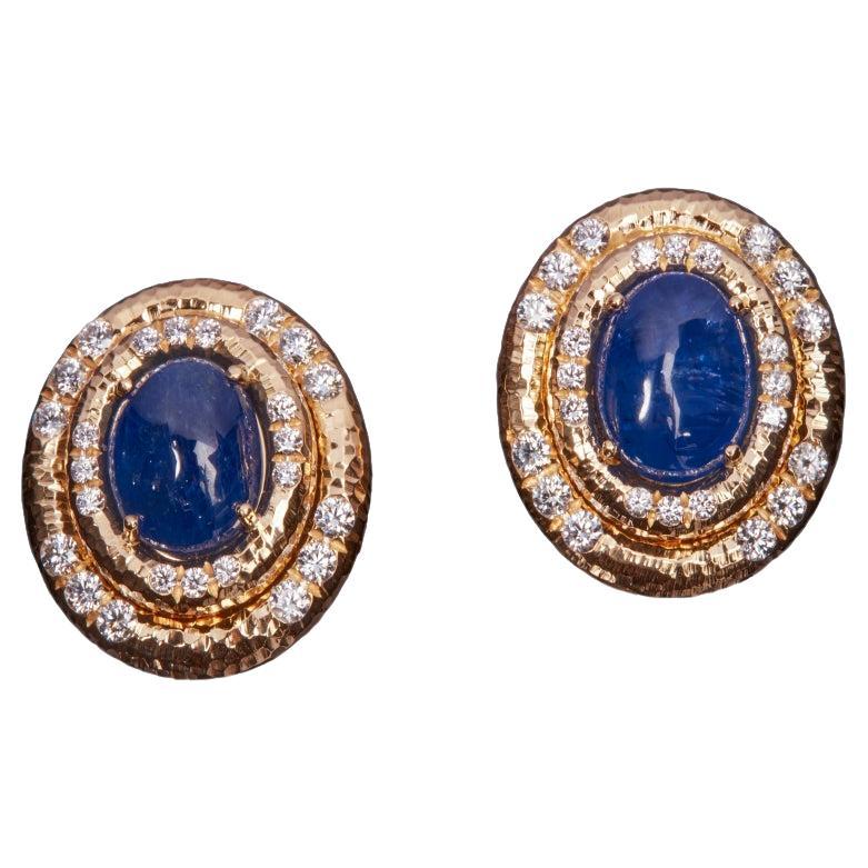 Veschetti 18 Kt Yellow Gold, Sapphire and Diamond Earrings For Sale