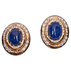 Veschetti 18 Kt Yellow Gold, Sapphire and Diamond Earrings