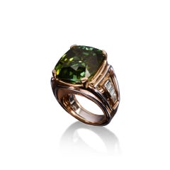Veschetti 18 Karat Yellow Gold Tourmaline and Diamond Ring
