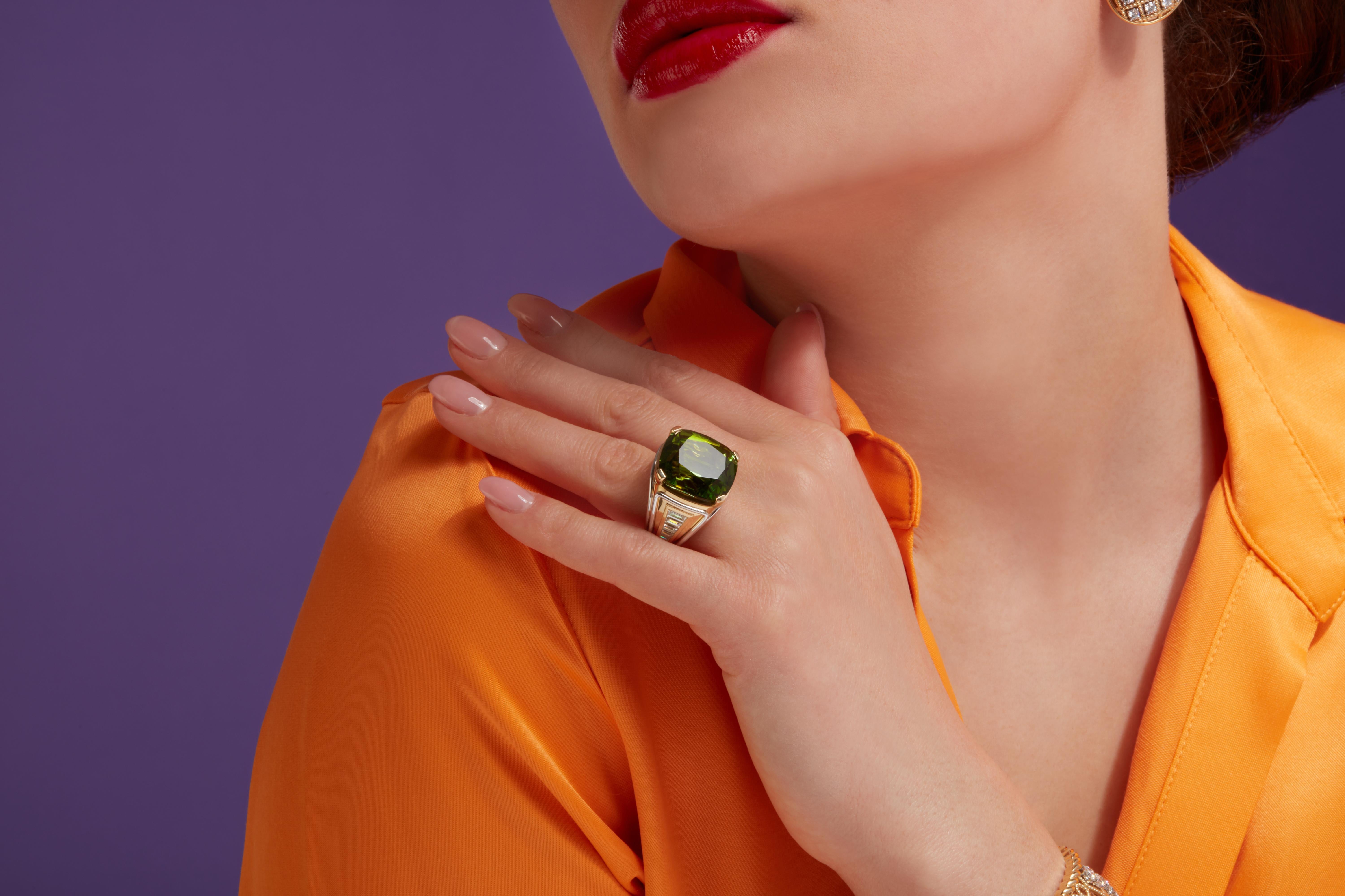 Veschetti Bague en or jaune 18 carats avec tourmaline et diamants Pour femmes en vente