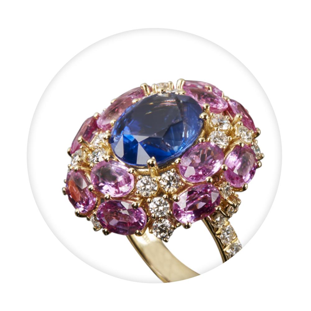 Contemporary Veschetti Ceylon Blue and Pink Sapphire and Diamond Fashion Ring