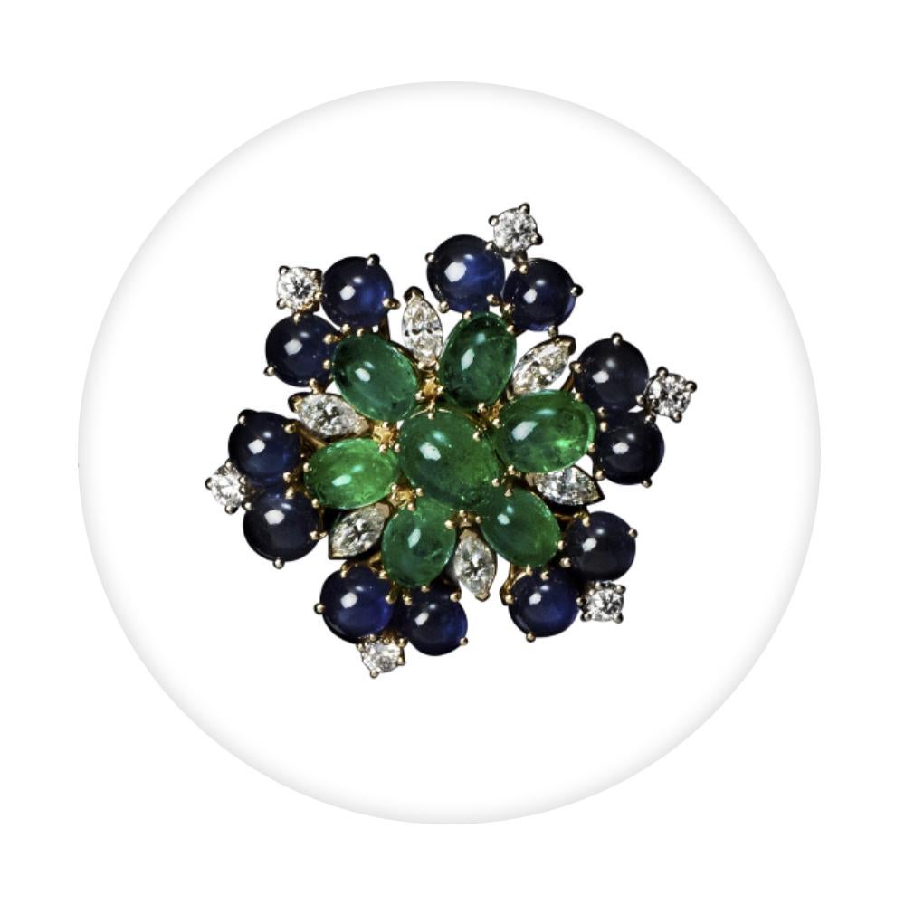 Contemporary Veschetti Emerald, Sapphire and Diamond Earrings For Sale
