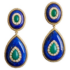 Veschetti Lapis Lazuli Green Agate Diamond Earrings