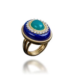Veschetti Lapis Lazuli Green Agate Diamond Ring