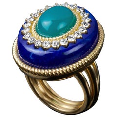 Veschetti Lapis Lazuli Green Agate Diamond Ring