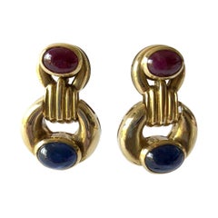 Vesco 18 Karat Gold Sapphire Ruby Door Knocker Style Earrings