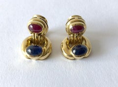 Pendientes de oro de 18 quilates estilo aldaba de zafiro y rubí Vesco