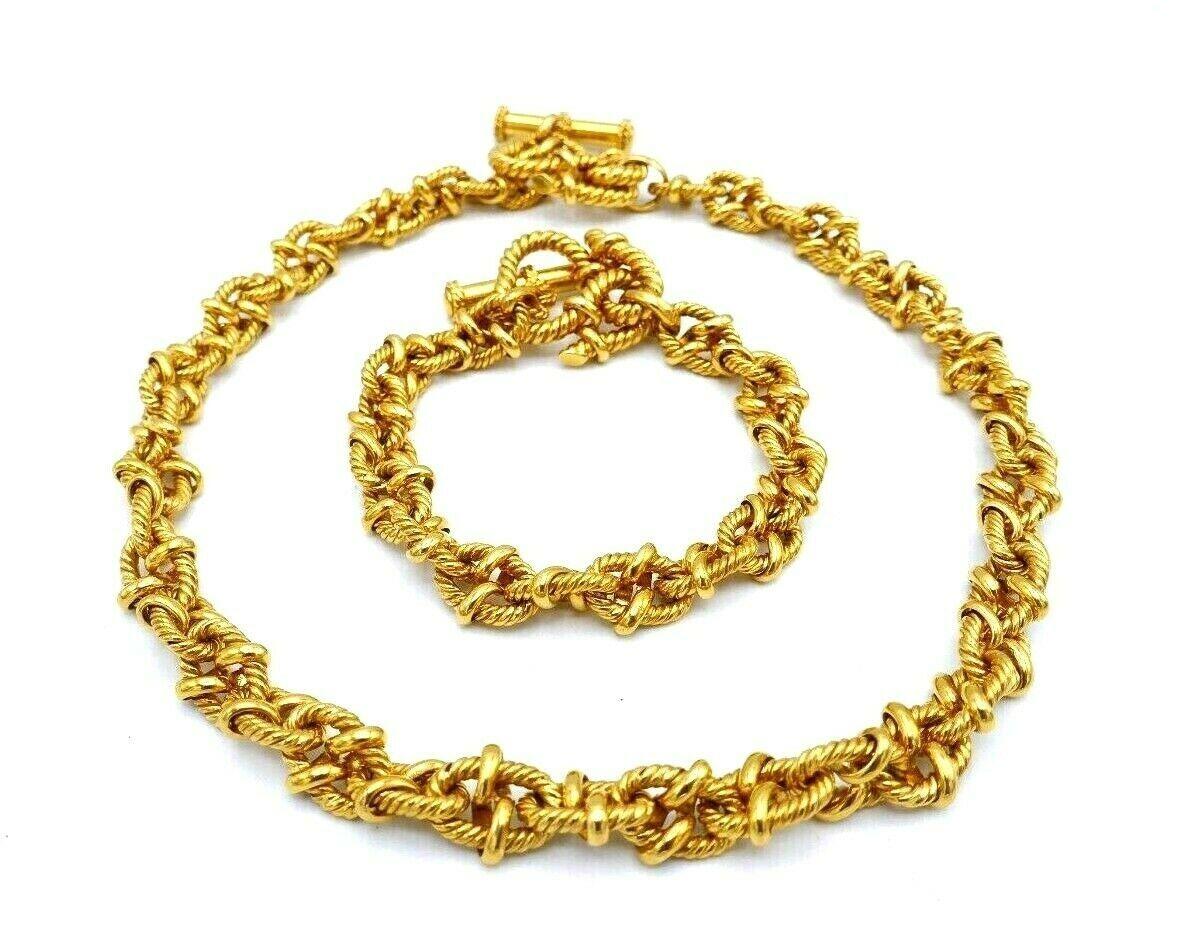 Women's or Men's Vesco Italy Yellow Gold Rope Chain Necklace Bracelet Set