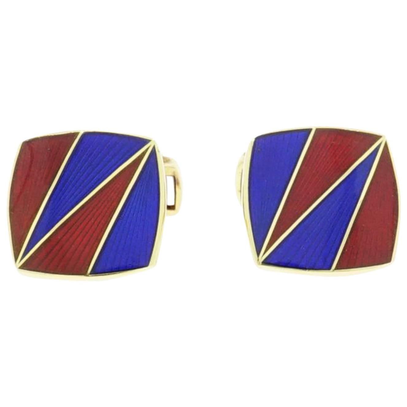 Vesey Blue and Red Yellow Gold Cufflinks