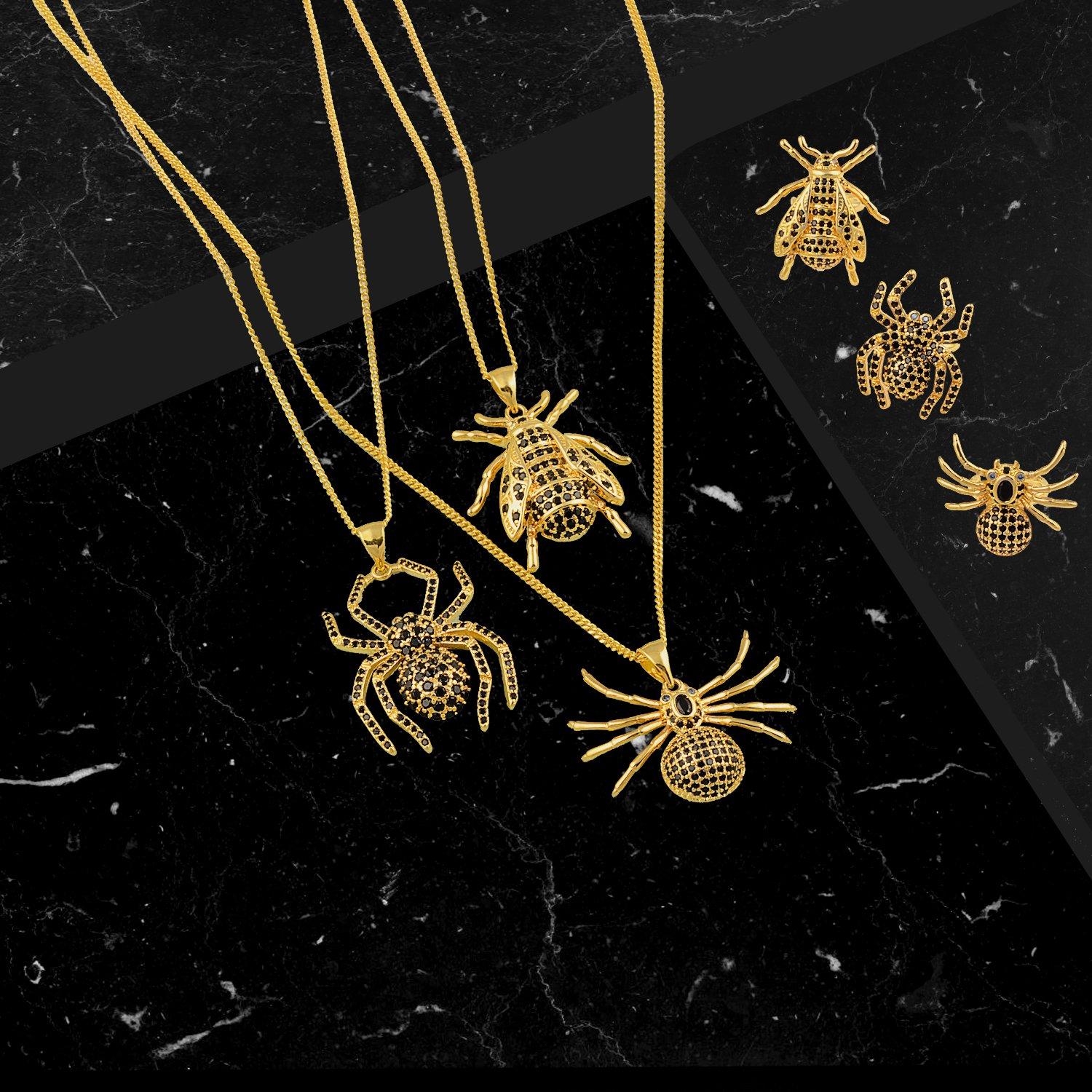 This arachnid with the fabulous blue and black cubic zirconia set in our hand crafted construction doesn't cause fright, only fawning! Set in our hand crafted construction, make this Vespa Chain Necklace your unique eight legged friend and stand out