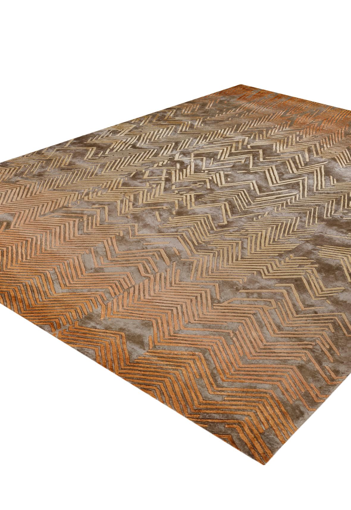 Hand-Knotted Vesper Hand Knotted Modern Silk Rug in Rust and Ash Colours by Hands For Sale