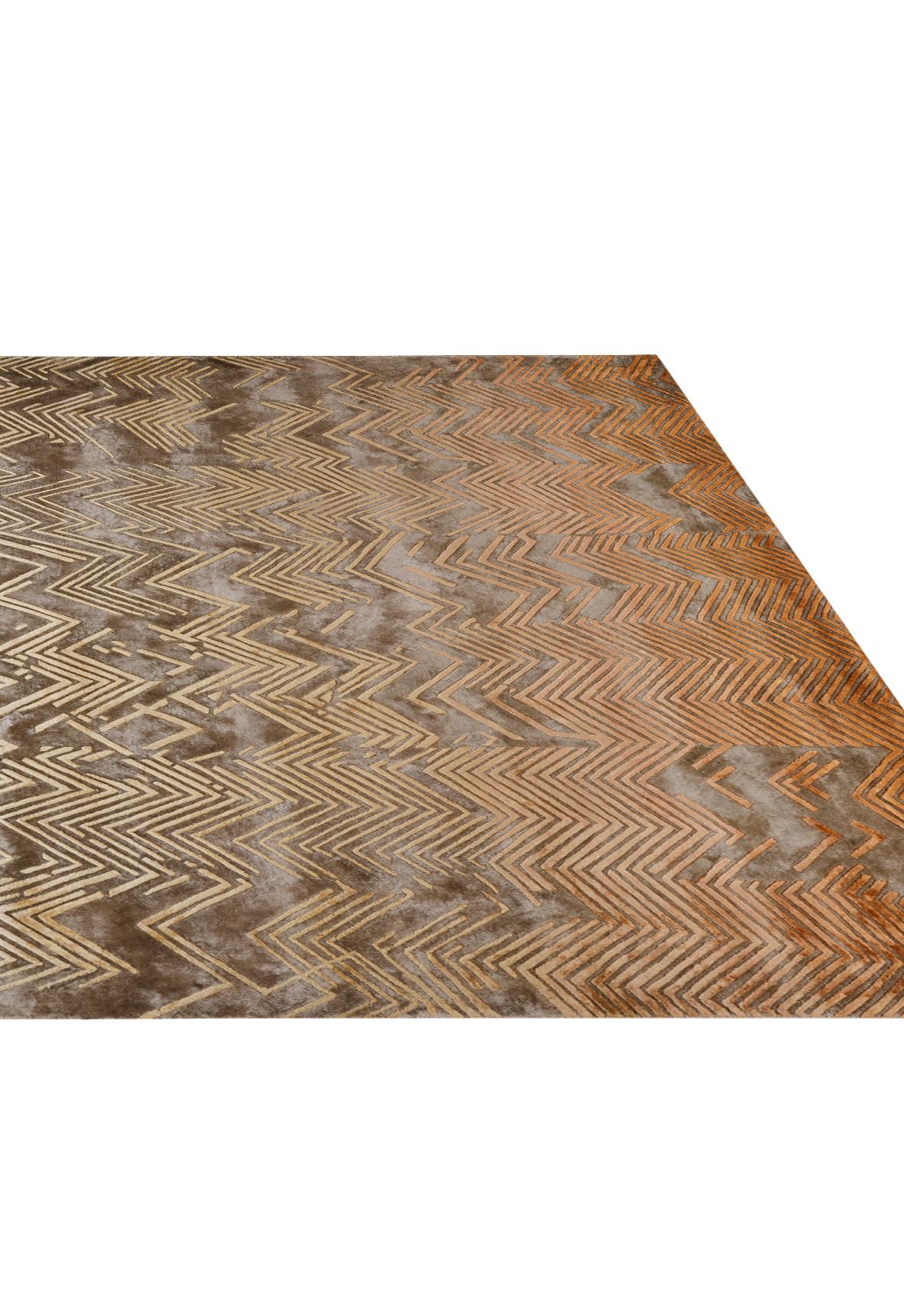 Vesper Hand Knotted Modern Silk Rug in Rust and Ash Colours by Hands In New Condition For Sale In New Delhi, IN