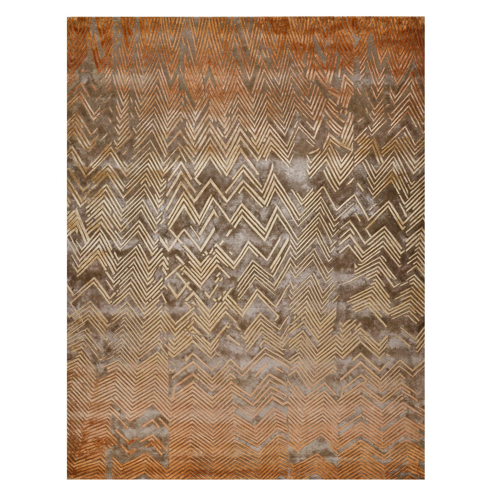 Vesper Hand Knotted Modern Silk Rug in Rust and Ash Colours by Hands For Sale