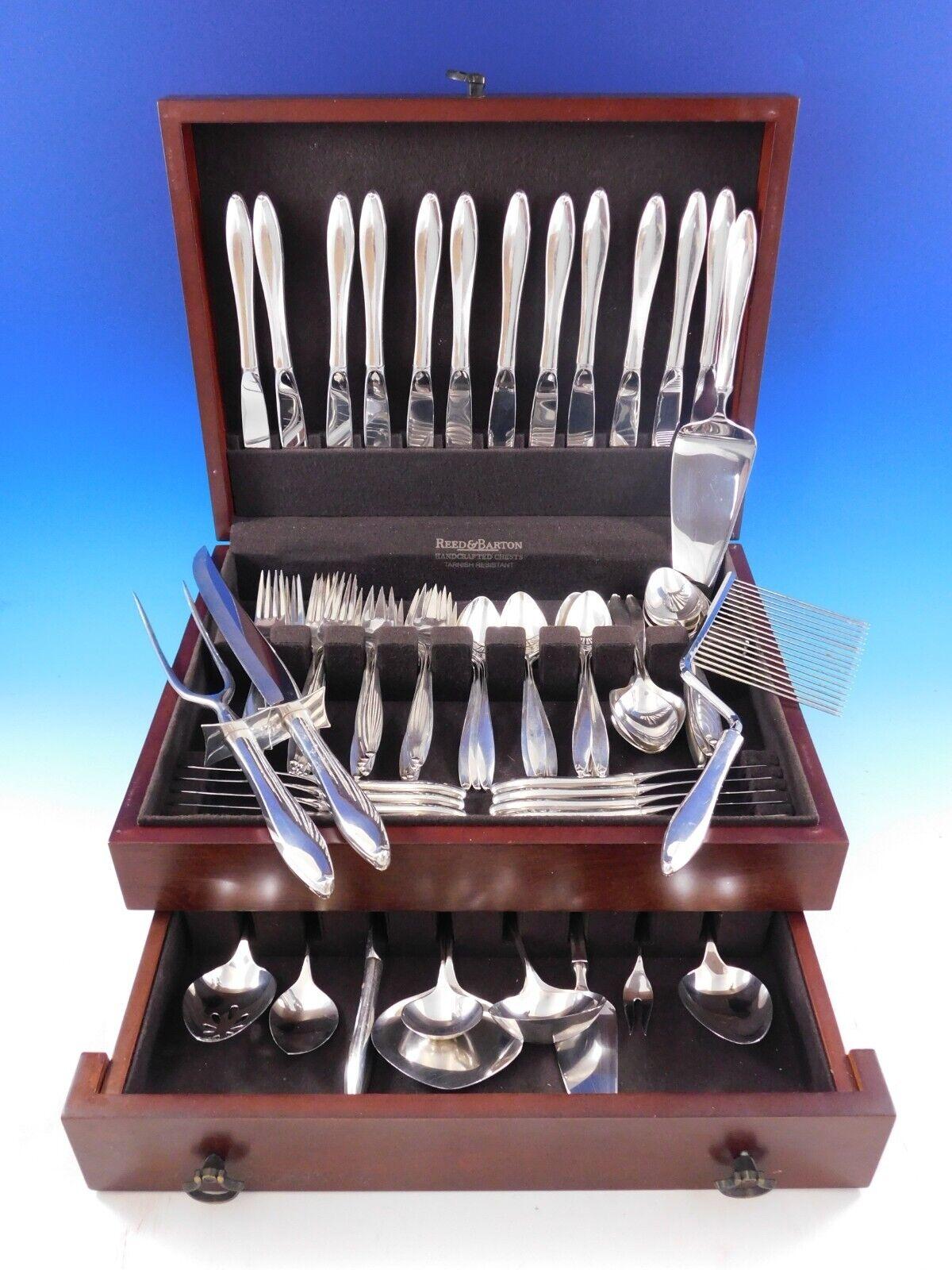 Mid-Century Modern Vespera by Towle sterling silver Flatware set, 86 pieces. This set includes:

12 knives, 9