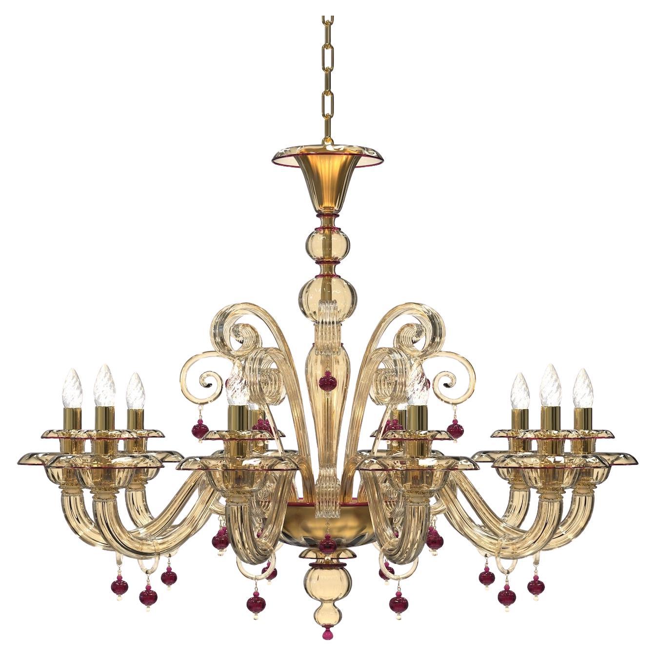 Vespucci Lampadario Elegante Artigianale in Vetro di Murano Dettagli Classici