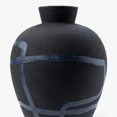 Vessel Black With Blue Details Ceramic Sculptural Vase by Rooms Studio
