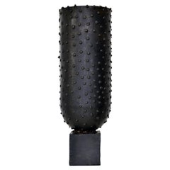 Vessel Dotted Handcarved Vase Bumps Rough Textured Blackened Steel Waxed 