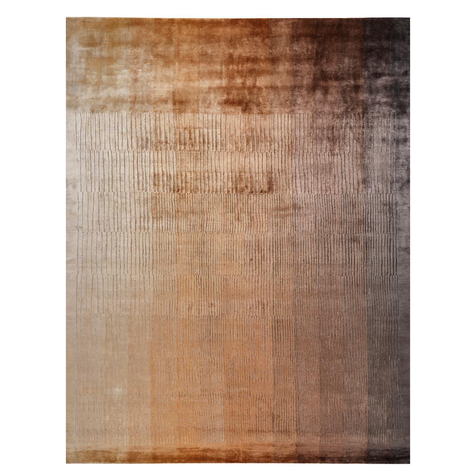 Vessel Hand Knotted Modern Silk Rug in Rust and Grey Colours by Hands For Sale